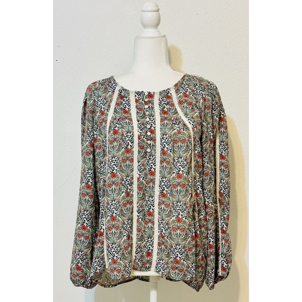 Sundance Women Size S Floral Sheer Button Up Blouse Lace Bohemian Cottage